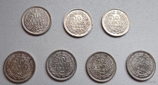Нидерланды 10 центов, 1944 "P" - Филадельфия 6-4-1*7