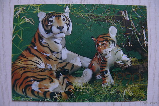 Календарик, 1990, Керамические игрушки. Тигры.