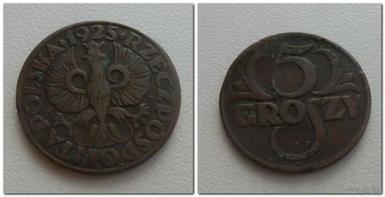 5 грош Польша 1925 год, Y# 10a , 5 GROSZY, из коллекции