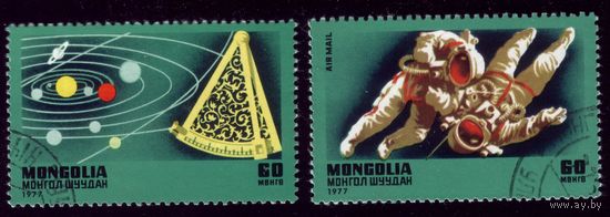 2 марки 1977 год Монголия Законы Ньютона 1049-1050