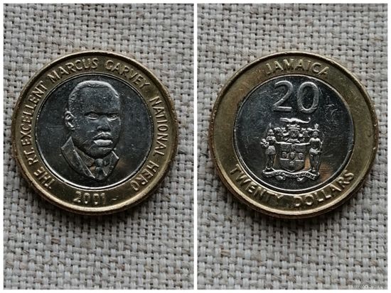Ямайка 20 долларов 2001(блеск) Би-металл