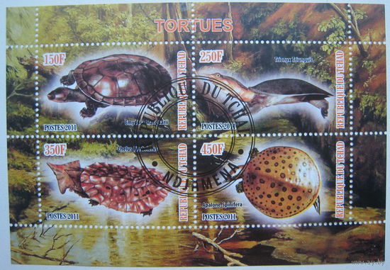 Марки Чад 2011 г. Черепахи, лягушки, крокодилы. Цена за блок (g)