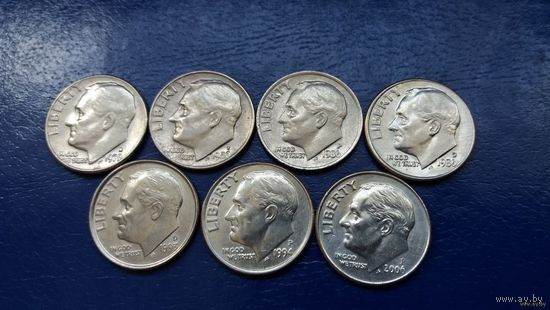 Сборка даймов США (7 монет в лоте 1979-2006 года,состояние на фото)