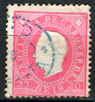 Португальские колонии - Кабо-Верде - 1886 - Король Луиш I 20R перф. 12 1/2 - (есть тонкое место) - [Mi.17A] - 1 марка. Гашеная.  (Лот 87AN)