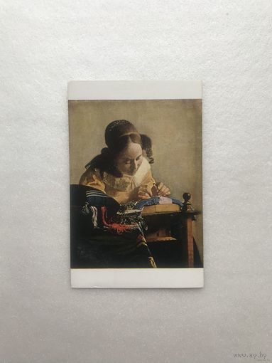 Французская открытка "Кружевница" Ван дер Меер Лувр