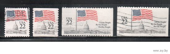 США-1985, (Мих.1738 А+С-1739 С +D), гаш., Стандарт, Флаг (полная серия), все типы зубцовок(1)