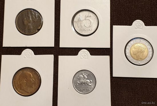 Сборные лот, 5 монет 1884-1993 год.