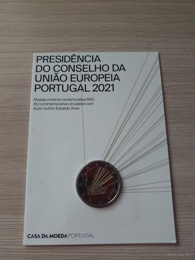 Монета Португалия 2 евро 2021 Председательство в ЕС BU БЛИСТЕР