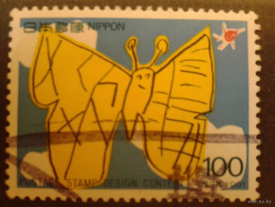 Япония 1991 бабочка, рисунок ребенка