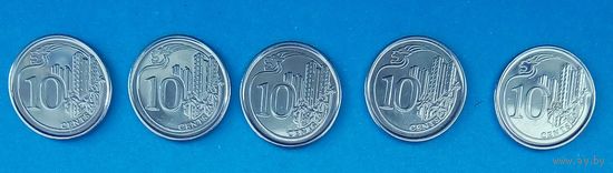 Сингапур 10 центов, 2013. 2014. 2015. 2016. 2017.-штемпельный блеск