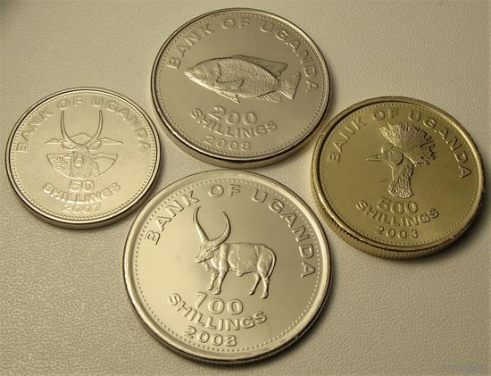 Уганда. набор 4 монеты = 50,100,200,500 шиллингов 2003 - 2008 год