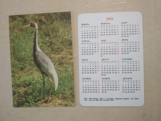 Карманный календарик. Птица. Журавль. 1993 год