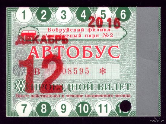 Проездной билет Бобруйск Автобус Декабрь 2016