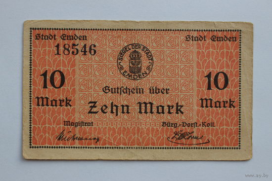 Германия  10 марок 1919 год  (г. Эмден)