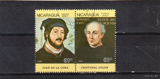 Никарагуа. Mi:NI 2706, 2707. 500 летие открытия Америки (1992). Хуан де ла Коса, Христофор Колумб. 1986