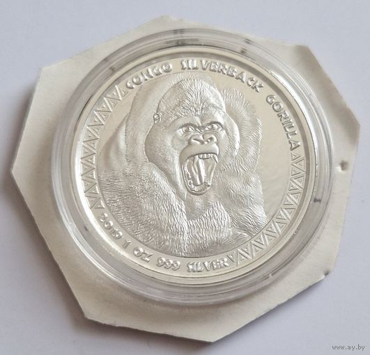 Конго 2019 серебро (1 oz) "Горилла"