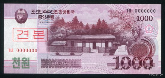 Северная Корея. КНДР 1000 вон 2008 г. P64s. Образец. UNC