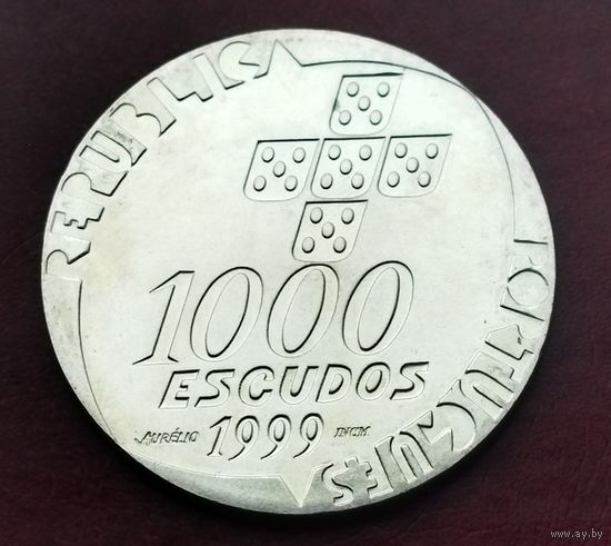 Серебро 0.500! Португалия 1000 эскудо, 1999 25 лет Революции 25 апреля