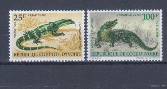 [1501] Кот-д'Ивуар 1989. Фауна.Крокодил.Варан. СЕРИЯ MNH
