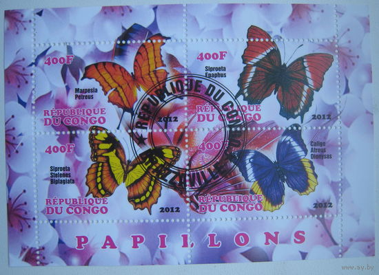 Марки Конго 2012 г. Бабочки. Блок (g)