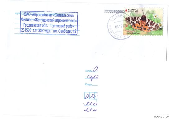 Почтовый конверт прошедший почту с маркой Медведица - кайя (бабочка). Возможен обмен
