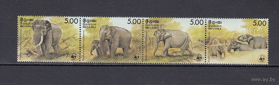 Фауна. Слоны. Шри-Ланка. 1986. Сцепка из 4 марок. Michel N 253-256 (70,0 е)