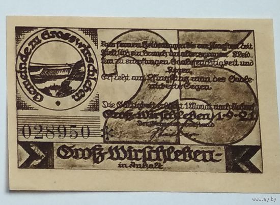 Германия, Нотгельд Wirtfchleben 25 Пфеннигов 1921 --185