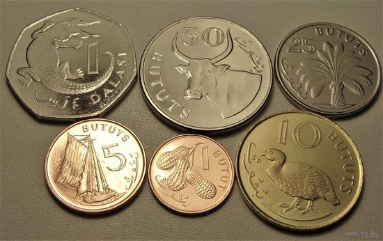 Гамбия. набор 6 монет 1, 2, 5, 10, 25, 50 бутут - 1 даласи 1998 - 2014 года