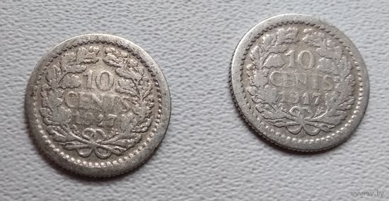 Нидерланды 10 центов, 1917 6-4-29*30