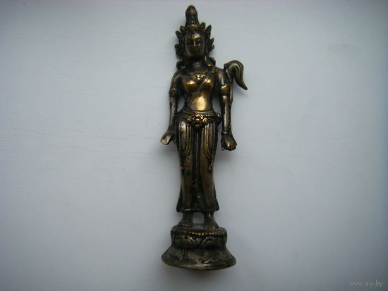 Древняя бронзовая ( пустотелая, остатки серебрения) Индийская статуэтка Богини ПАРВАТИ .  Высота 21 см. 5 мм.