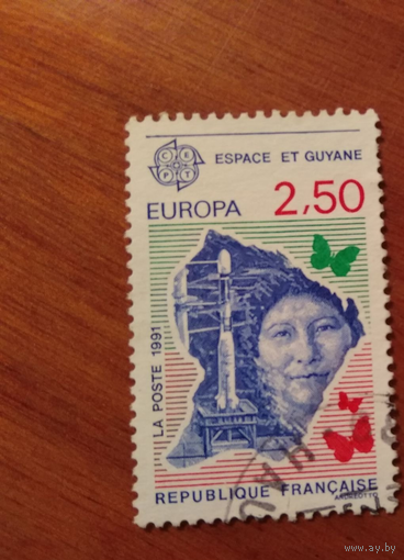 Франция 1991  Европа-СЕРТ  ГАШ  карта Французской Гвианы, космос