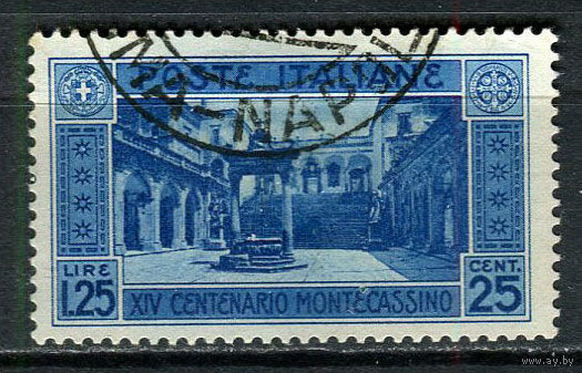 Королевство Италия - 1929 - Клуатр аббатства Монтекассино 1,25L+25C - [Mi.322] - 1 марка. Гашеная.  (Лот 75EM)-T7P11