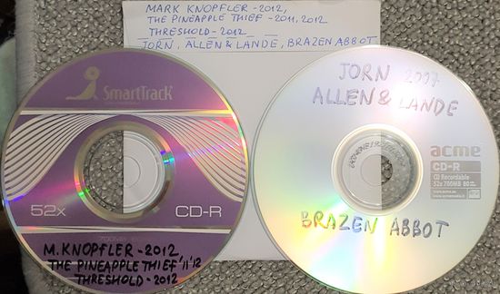 CD MP3 Mark KNOPFLER 2012, The PINEAPPLE THIEF 2011 - 2012, THRESHOLD 2012, JORN, ALLEN & LANDE, BRAZEN ABBOT - 2 CD