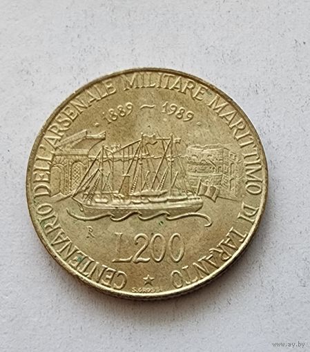 Италия 200 лир, 1989 100 лет морской военной базе в Таранто