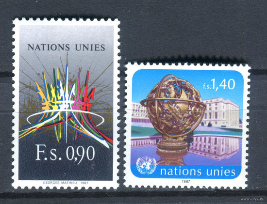 ООН (Женева) - 1987г. - Герб из цветных лент, Дворец Наций - полная серия, MNH [Mi 152-153] - 2 марки