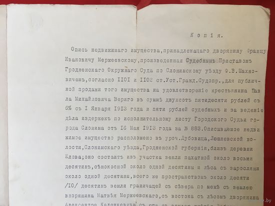 Опись недвижимого имущества дворянина Франца Ивановича Мержеевского 1914 год