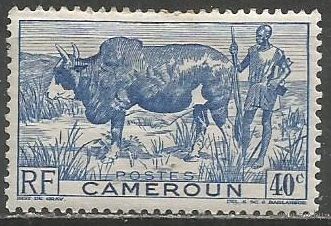 Камерун(французский). Бык с пастухом. 1946г. Mi#272.