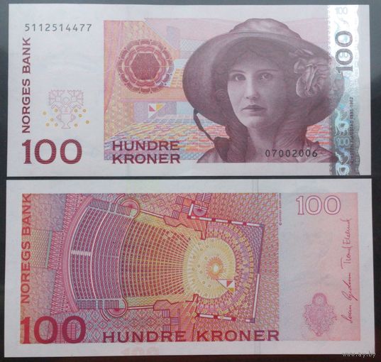 Норвегия. 100 крон (образца 2006 года, P49c, UNC)