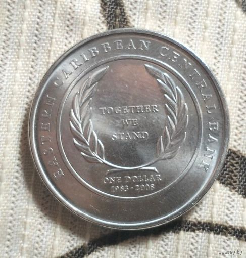 Восточные Карибы, 1 доллар, 2008 г., 25 лет Восточно-карибскому центральному банку