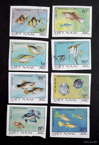 Вьетнам 1981 г. Аквариумные рыбы. Фауна. без перфорации. полная серия из 8 марок #0023-Ф1