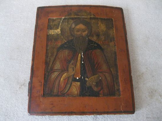 Старинная чудотворная икона "Святой Преподобный Тихон Луховской, Костромской, чудотворец". Вторая половина 18-го века.