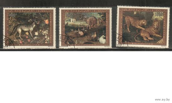 Конго-1973,(Мих.391-393)  гаш., Живопись, Фауна(полная серия)