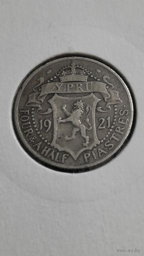 Британский Кипр 4 1/2  пиастра 1921 г ( серебро )