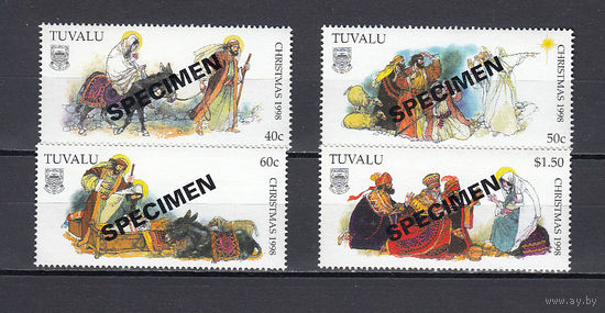 Рождество. Тувалу. 1998. 4 марки. SPECIMEN. Michel N 818-821 (5,5 е)