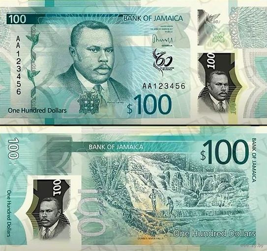 Ямайка 100 долларов 2022 год  UNC   (полимер)  НОВИНКА