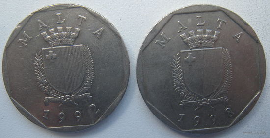 Мальта 50 центов 1992, 1998 гг. Цена за 1 шт. (gl)