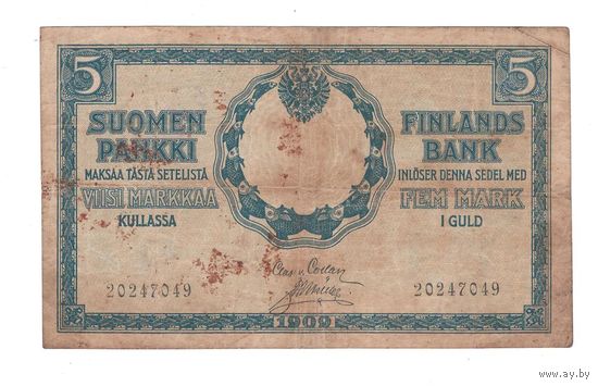 Финляндия 5 марок 1909 года. Нечастая!