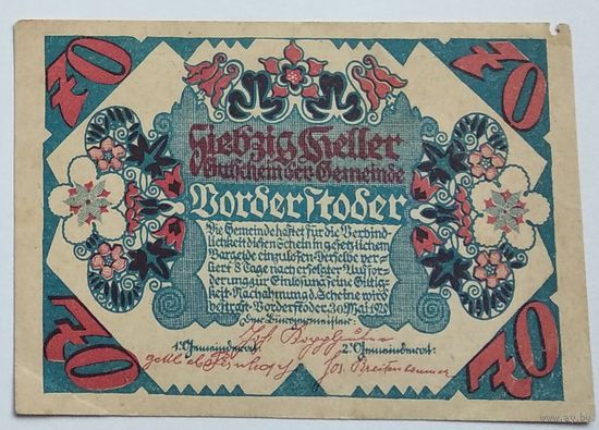 Германия, Нотгельд Borderfeoder 70 Геллеров 1920 --187