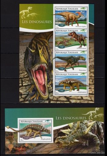 Того, 2014г.    динозавры палеонтология доисторическая фауна  серия блоков MNH