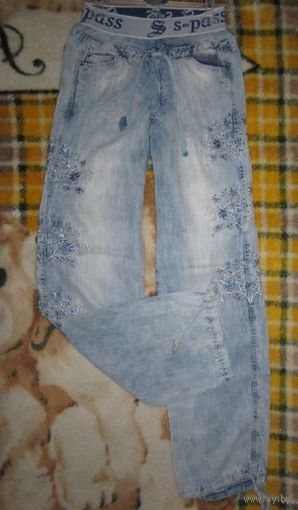 Лёгкие супер джинсы на резинке, с вышивкой и блестками! р.42 (26)